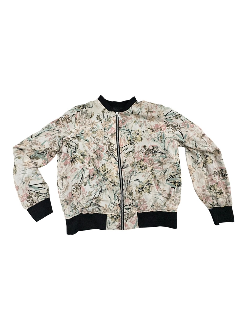 I.N. STUDIO satin-finish floral fairy grunge whimsical bomber jacket XL